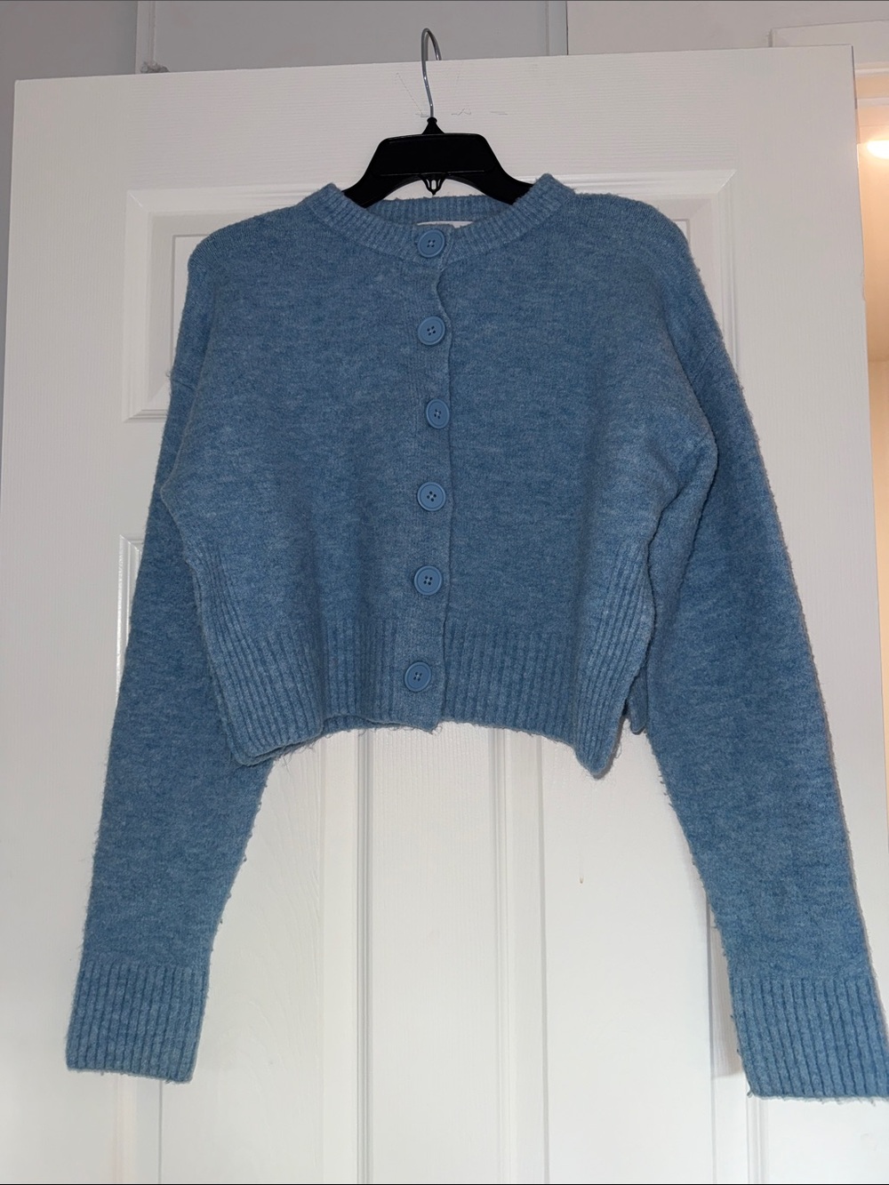 Zara Dusty Blue Cropped Button Cardigan